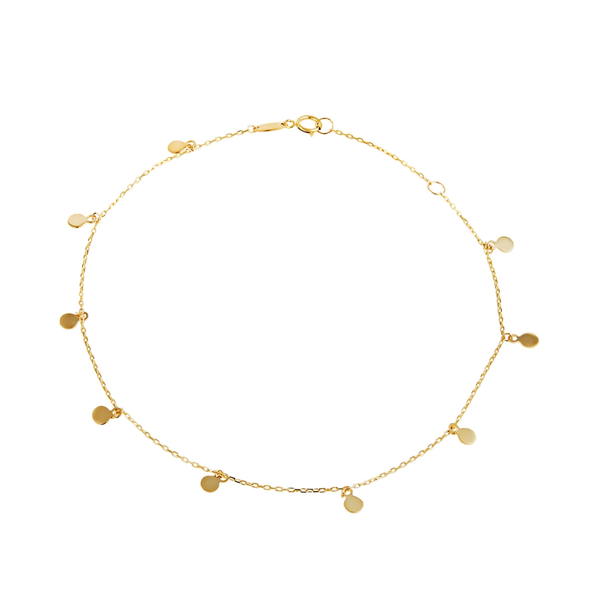 Polished Disc Station 10-inch Anklet in 10K Yellow Gold