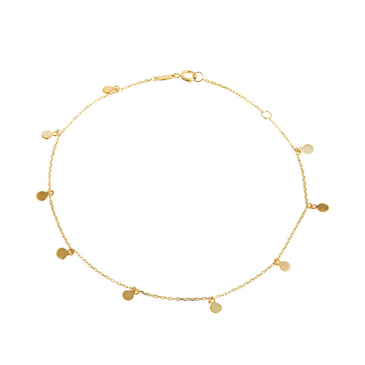 Polished Disc Station 10-inch Anklet in 10K Yellow Gold