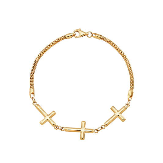 Triple Cross 7.5-inch Bracelet in 10K Yellow Gold
