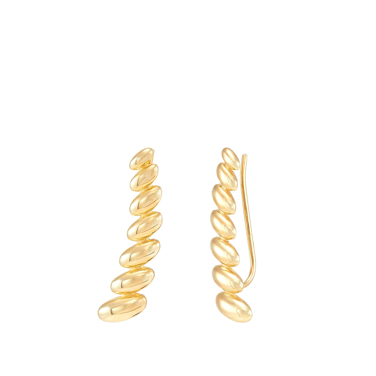 Polished Graduated Oval Bead Ear Climber in 10K Yellow Gold