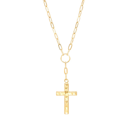 Hammered Cross Pendant in 10K Yellow Gold