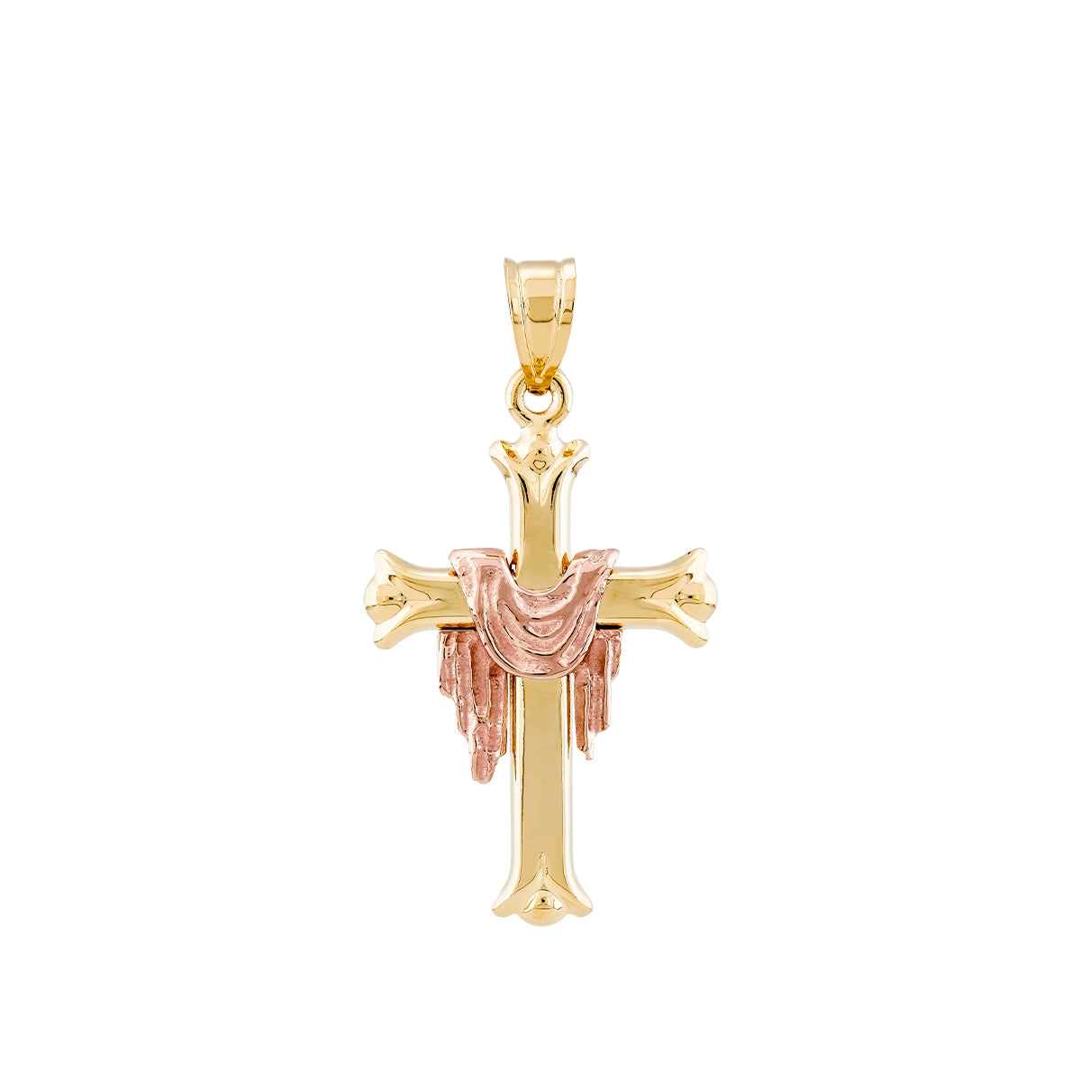 Draped Cross Pendant in 14K Yellow & Pink Gold