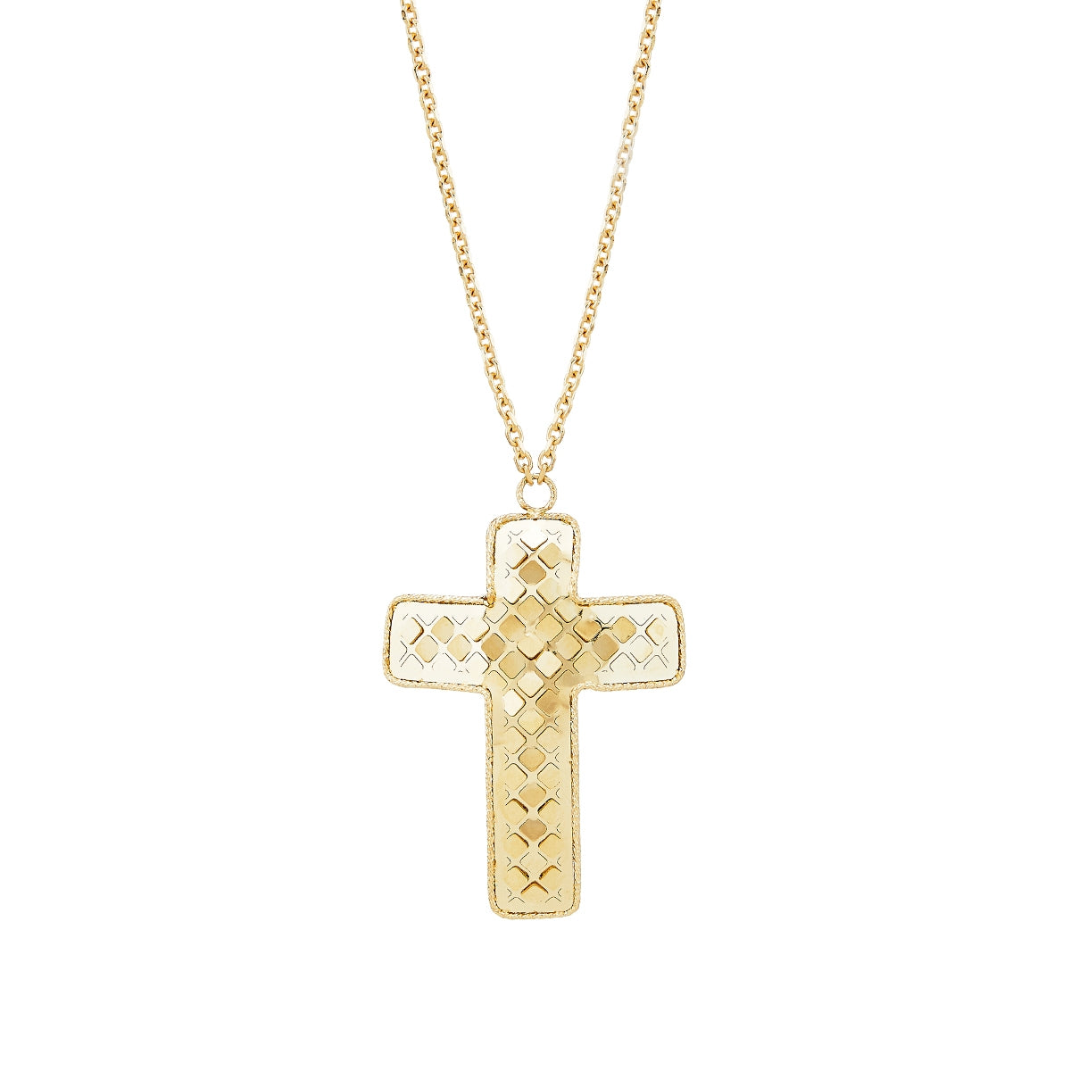 Textured Curved Cross Necklace in 14K Yellow Gold