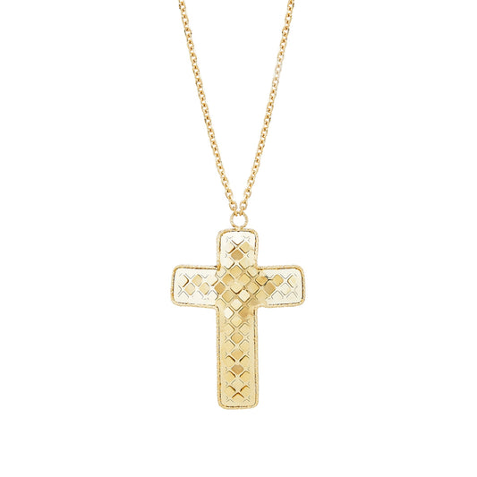 Textured Curved Cross Necklace in 14K Yellow Gold
