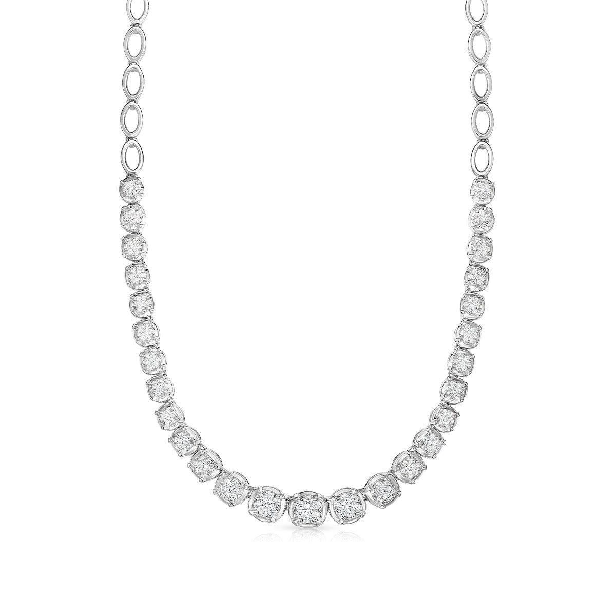1 ct. tw. Diamond Round Cluster 18-inch Oval Link Necklace in 14K White Gold