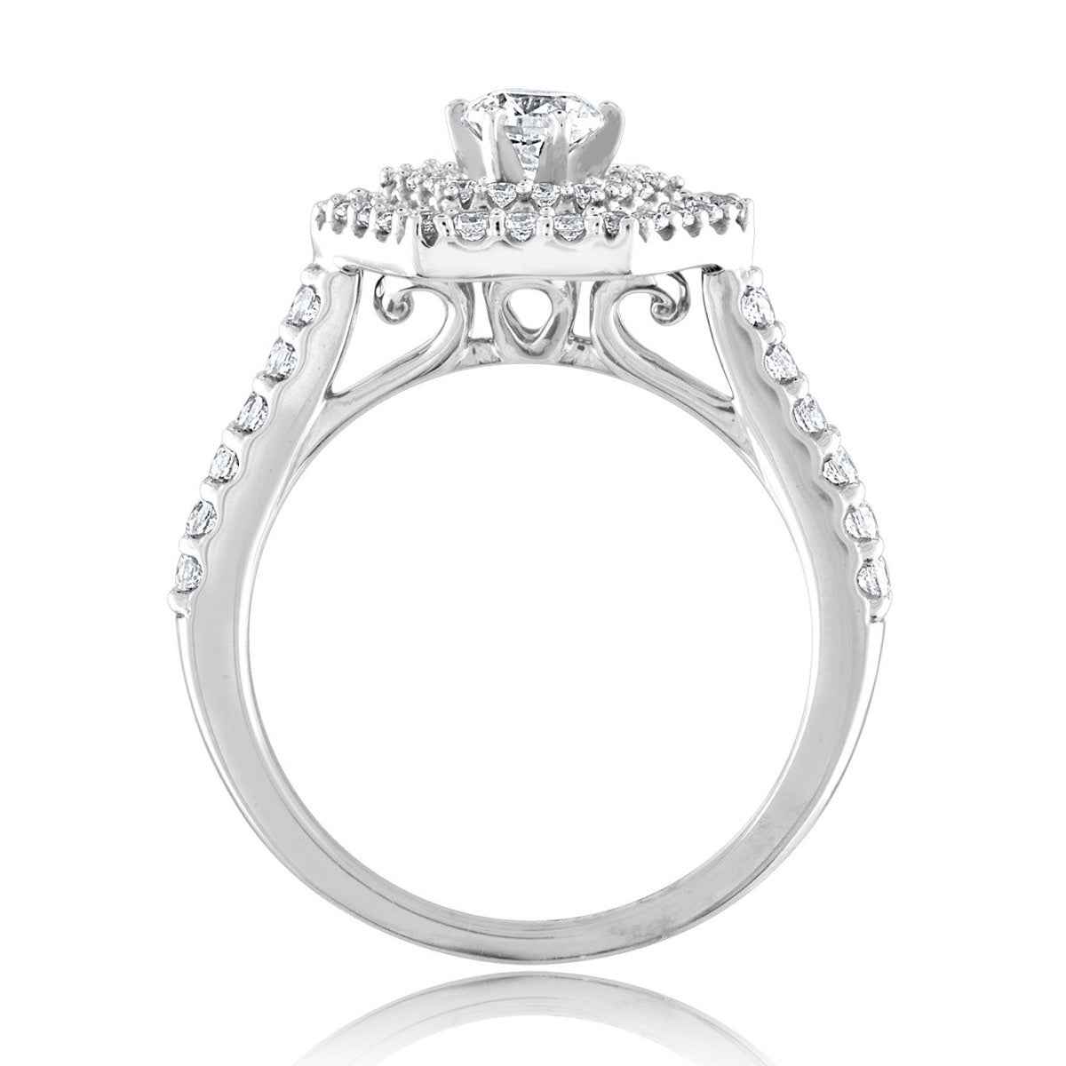 Amaura 9/10 ct. tw. Round Brilliant Engagement Ring with Double Hexagon Halo in 14K White Gold front view