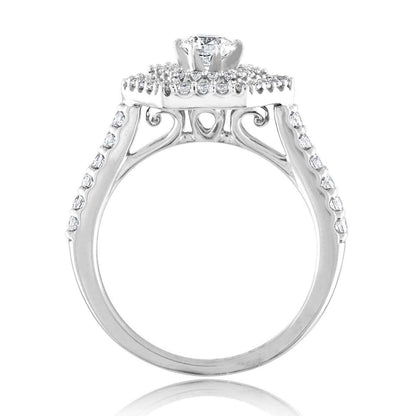 Amaura 9/10 ct. tw. Round Brilliant Engagement Ring with Double Hexagon Halo in 14K White Gold front view