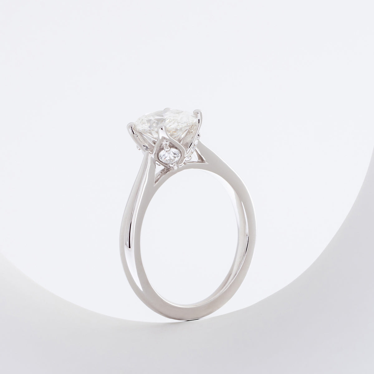 Adamante 2 ct. tw. Lab-Grown Oval Diamond Solitaire Engagement Ring in 14K White Gold close-up detail
