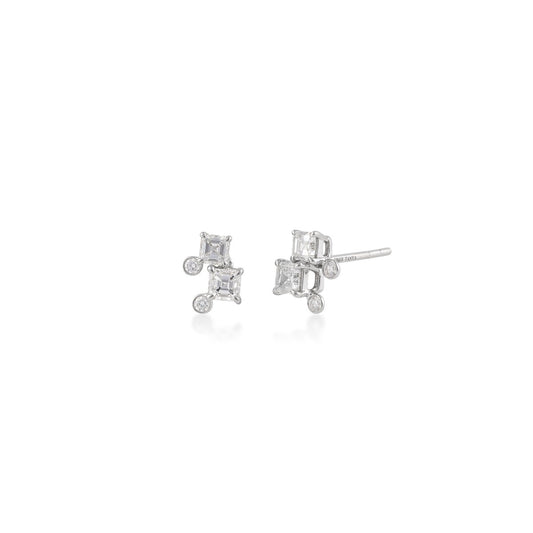 Sirus Tanya 7/8 ct. tw. Asscher & Round Diamond Earrings in 18K White Gold