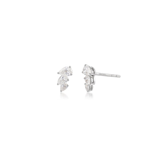 Sirus Tanya 7/8 ct. tw. 3-Stone Pear Diamond Earrings in 18K White Gold