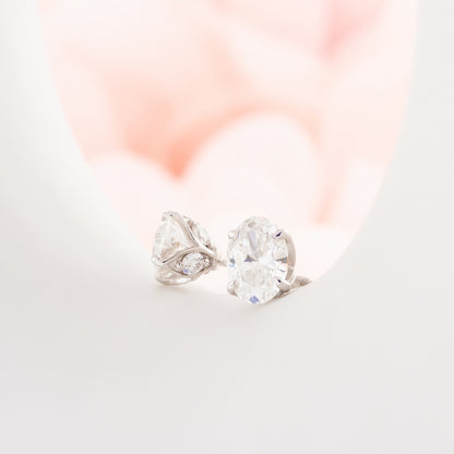 Adamante 2 ct. tw. Lab-Grown Oval Diamond Earrings in 14K White Gold close-up detail