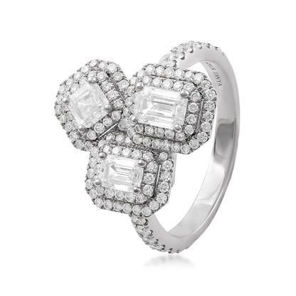 Sirus Tanya 1-7/8 ct. tw. Emerald & Asscher Cut Diamond Trio Ring in 18K White Gold front view