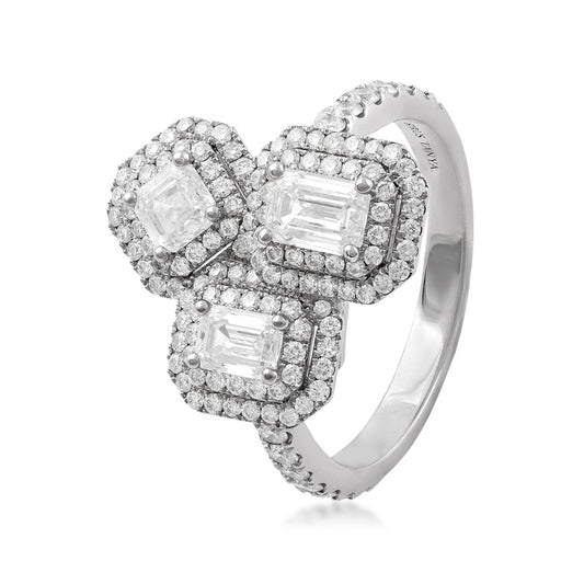 Sirus Tanya 1-7/8 ct. tw. Emerald & Asscher Cut Diamond Trio Ring in 18K White Gold front view