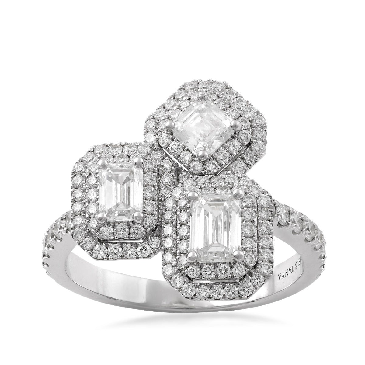 Sirus Tanya 1-7/8 ct. tw. Emerald & Asscher Cut Diamond Trio Ring in 18K White Gold
