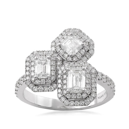 Sirus Tanya 1-7/8 ct. tw. Emerald & Asscher Cut Diamond Trio Ring in 18K White Gold