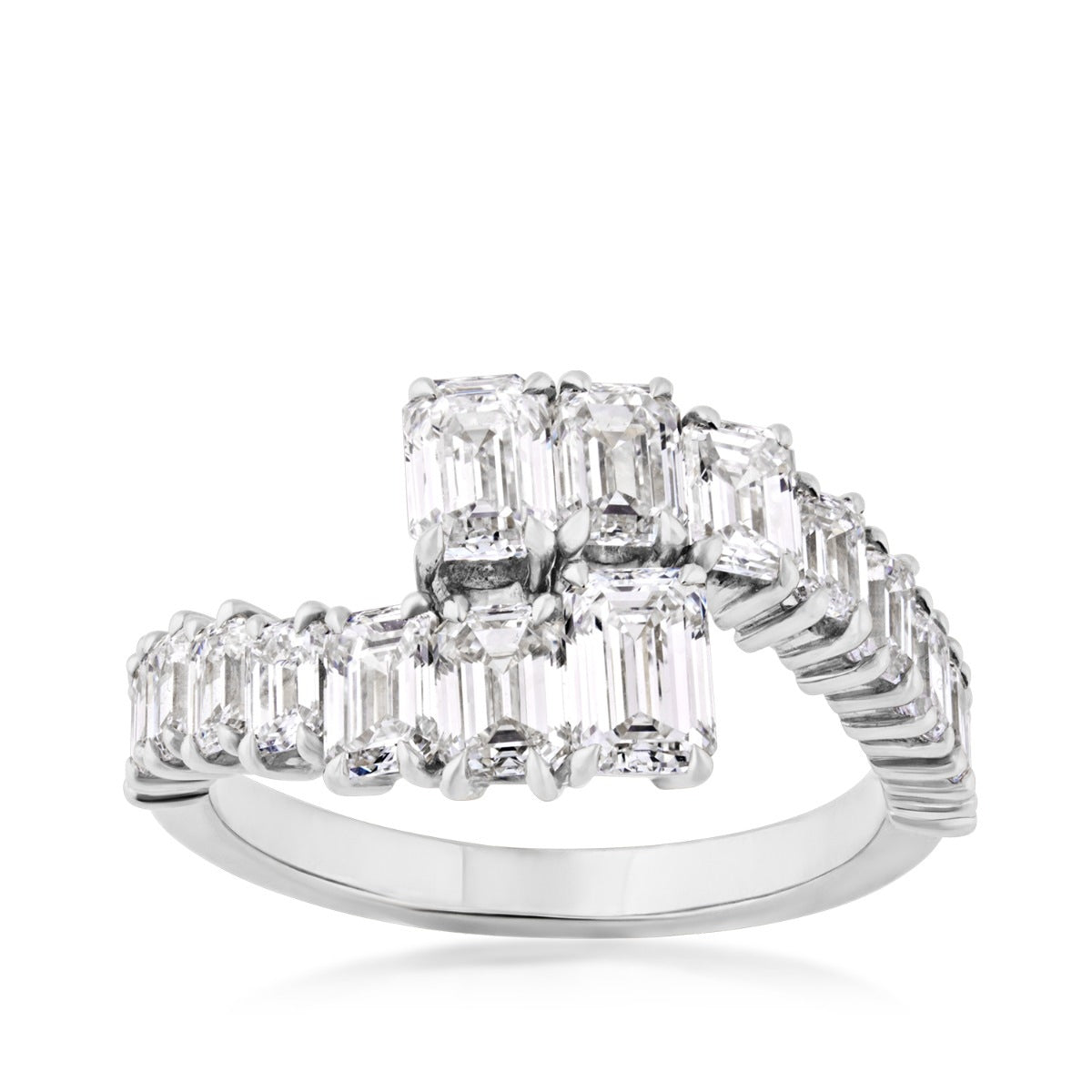 Sirus Tanya 2-7/8 ct. tw. Emerald Cut Diamond Graduated Bypass Ring in 18K White Gold