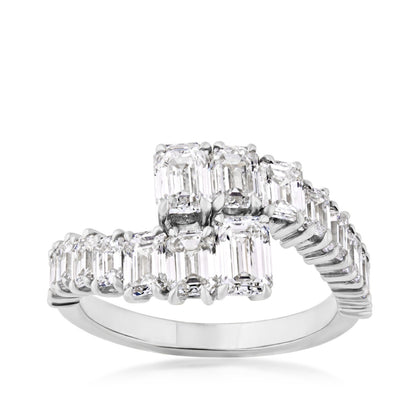 Sirus Tanya 2-7/8 ct. tw. Emerald Cut Diamond Graduated Bypass Ring in 18K White Gold