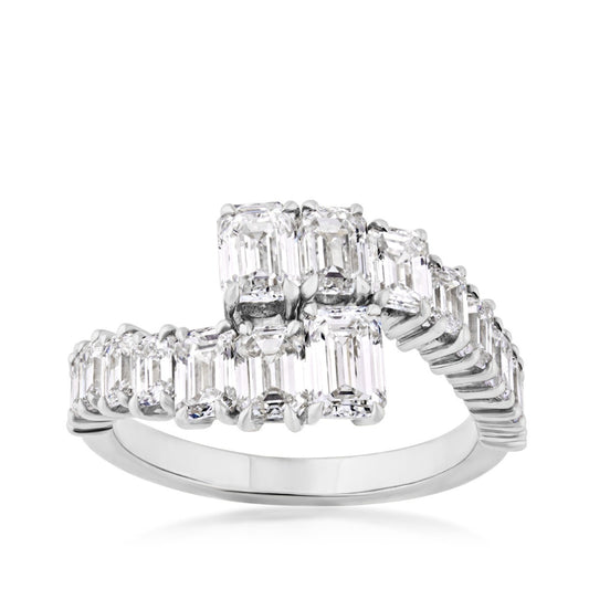 Sirus Tanya 2-7/8 ct. tw. Emerald Cut Diamond Graduated Bypass Ring in 18K White Gold