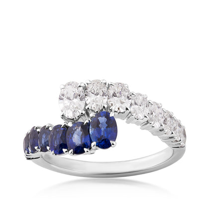 Sirus Tanya 9/10 ct. tw. Oval Diamond & Sapphire Bypass Ring in 18K White Gold