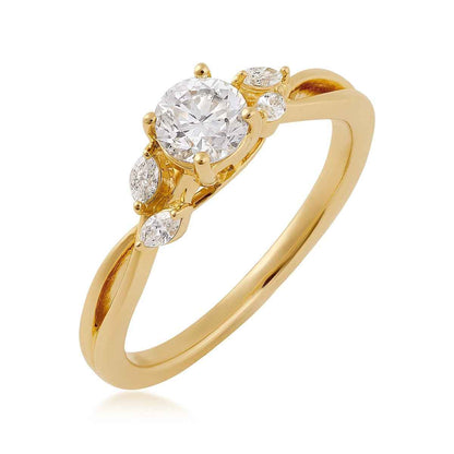 Natural 5/8 ct. tw. Round Brilliant & Marquise Diamond Twist Engagement Ring in 14K Yellow Gold front view