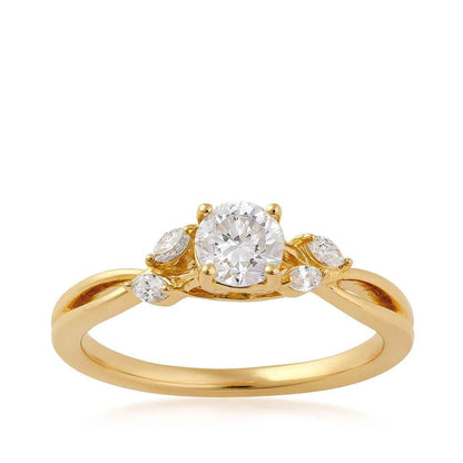 Natural 5/8 ct. tw. Round Brilliant & Marquise Diamond Twist Engagement Ring in 14K Yellow Gold