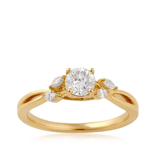 Natural 5/8 ct. tw. Round Brilliant & Marquise Diamond Twist Engagement Ring in 14K Yellow Gold
