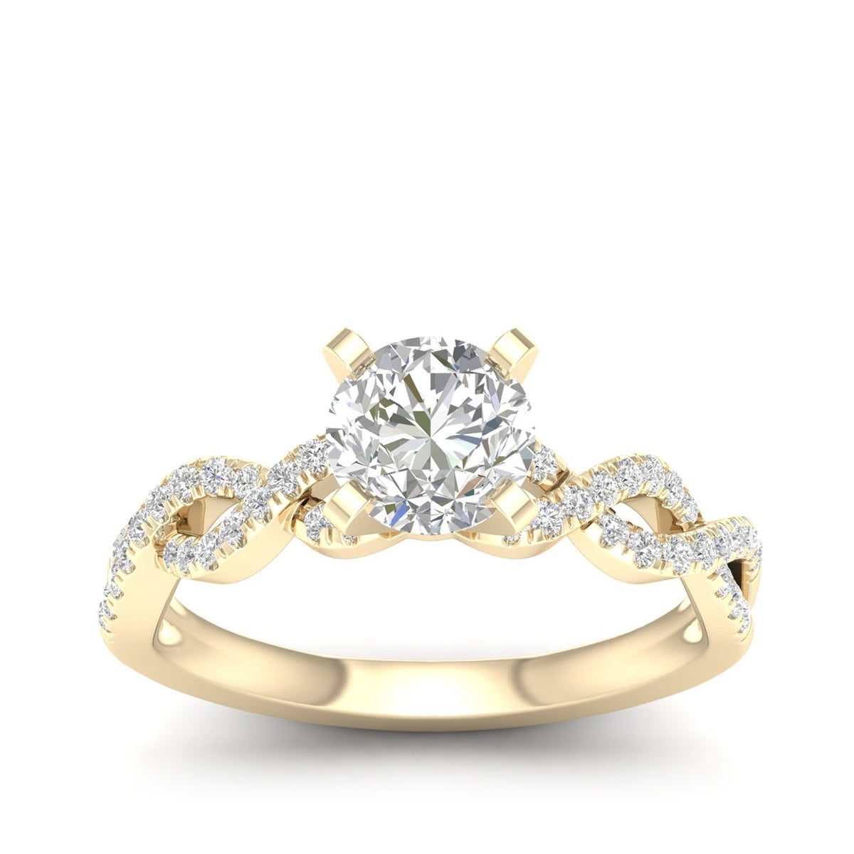 Natural 1-1/5 ct. tw. Round Brilliant Diamond Twist Engagement Ring in 14K Yellow Gold