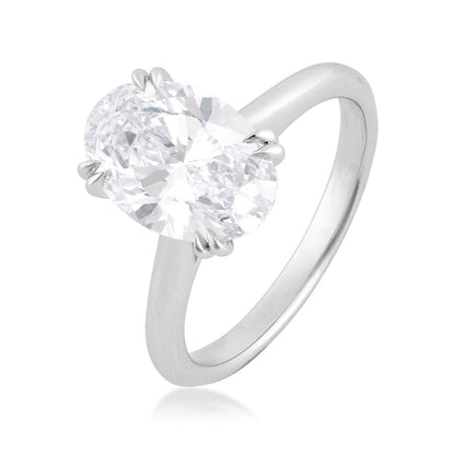 Adamante 3 ct. tw. Lab-Grown Oval Diamond Solitaire Engagement Ring in 14K White Gold front view