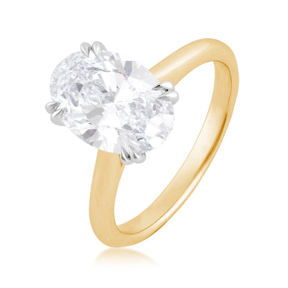 Adamante 3 ct. tw. Lab-Grown Oval Diamond Solitaire Engagement Ring in 14K Yellow Gold front view
