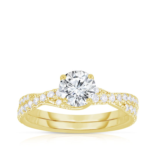 Natural 1-5/8 ct. tw. Round Brilliant Diamond Crossover Engagement Ring in 14K Yellow Gold