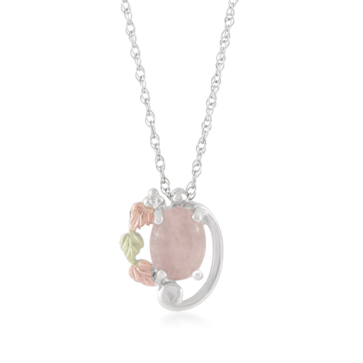 Black Hills Gold Oval Rose Quartz Pendant in Sterling Silver