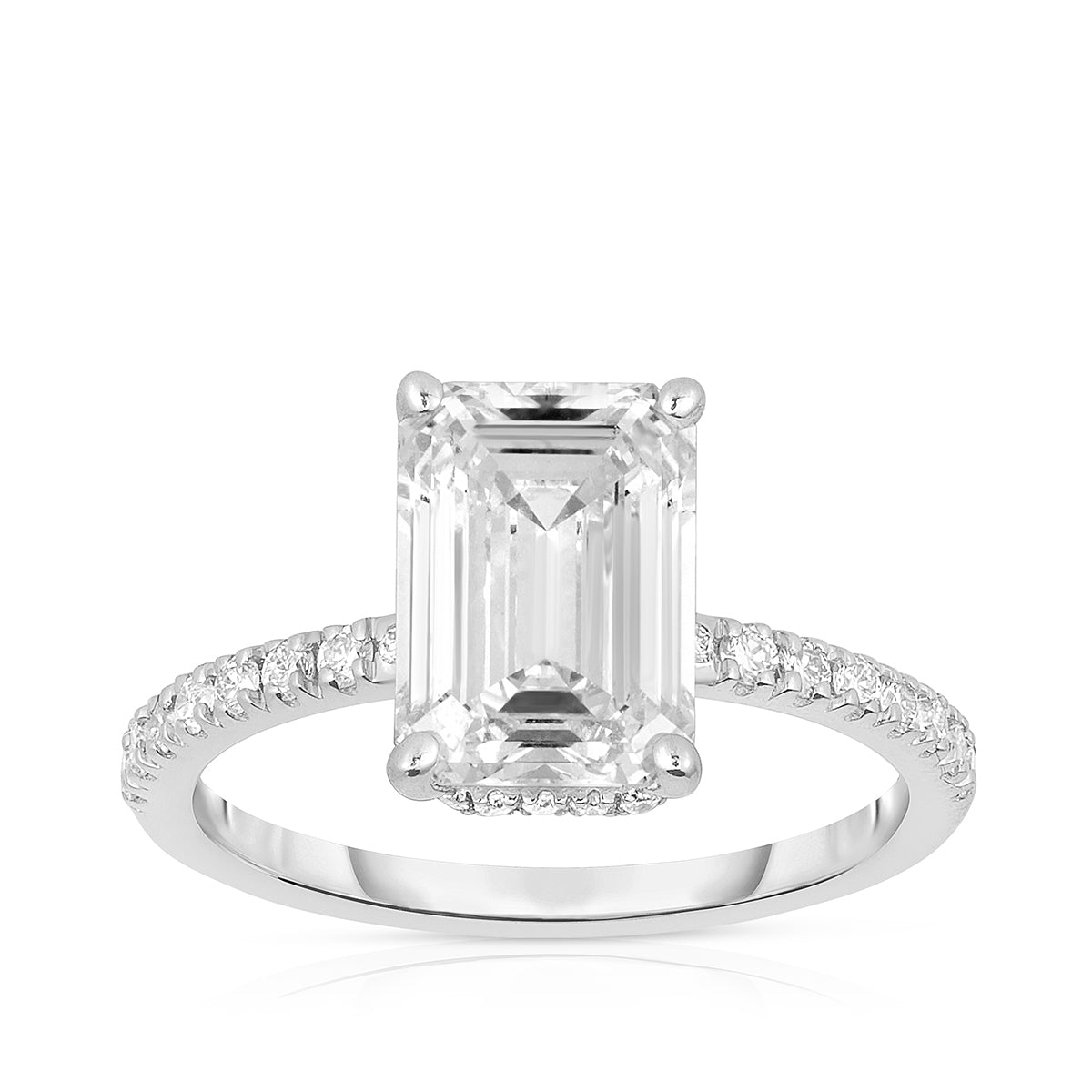 Adamante 3-3/8 ct. tw. Lab-Grown Emerald Cut Diamond Hidden Halo Engagement Ring in 14K White Gold