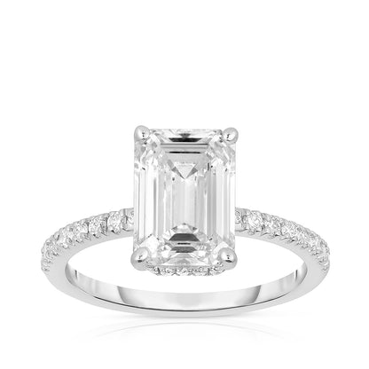 Adamante 3-3/8 ct. tw. Lab-Grown Emerald Cut Diamond Hidden Halo Engagement Ring in 14K White Gold
