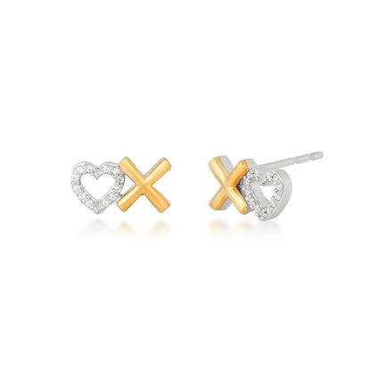 1/10 ct. tw. Diamond X & Heart Earring, Bracelet, & Necklace Set in Sterling Silver & 10K Yellow Gold close-up detail