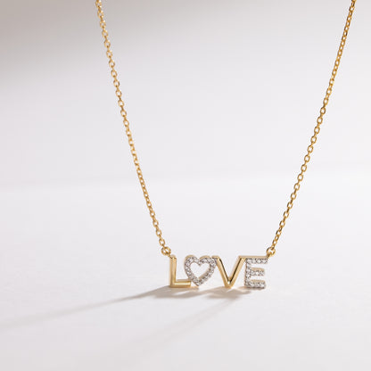 Diamond Accent Love Necklace in 10K Yellow Gold front view