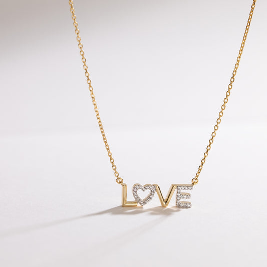 Diamond Accent Love Necklace in 10K Yellow Gold front view