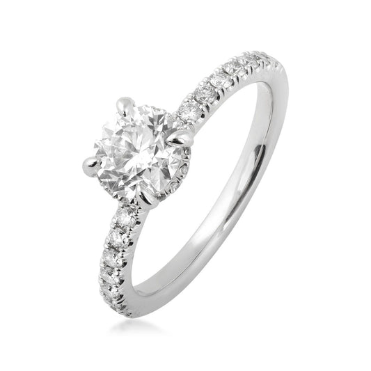 Natural 1-3/8 ct. tw. Round Brilliant Diamond Hidden Halo Engagement Ring in 14K White Gold front view