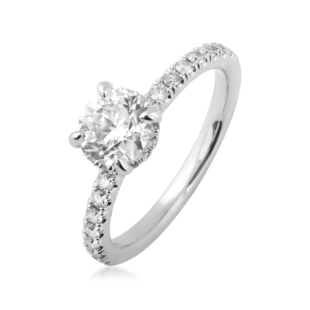 Natural 1-3/8 ct. tw. Round Brilliant Diamond Hidden Halo Engagement Ring in 14K White Gold front view