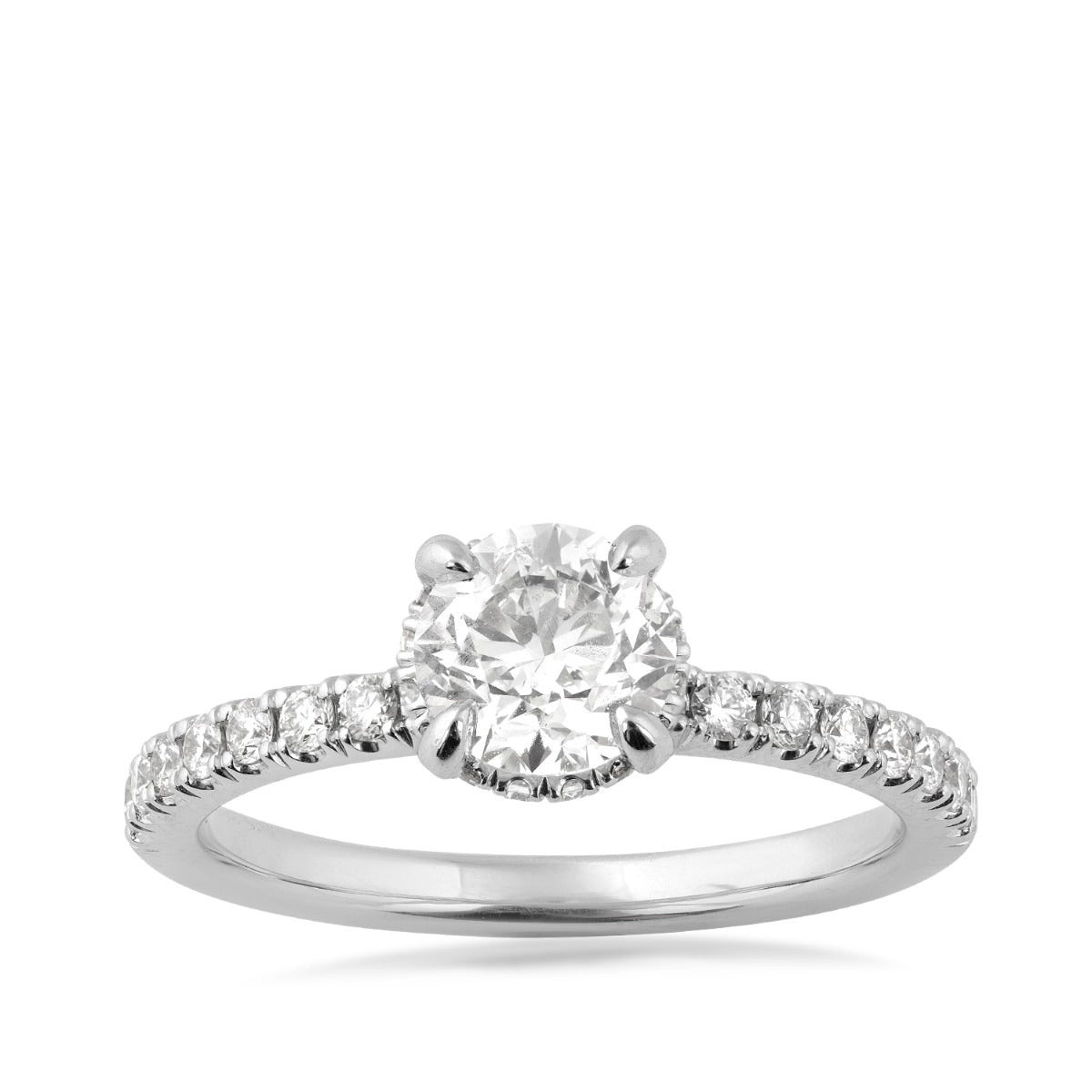 Natural 1-3/8 ct. tw. Round Brilliant Diamond Hidden Halo Engagement Ring in 14K White Gold