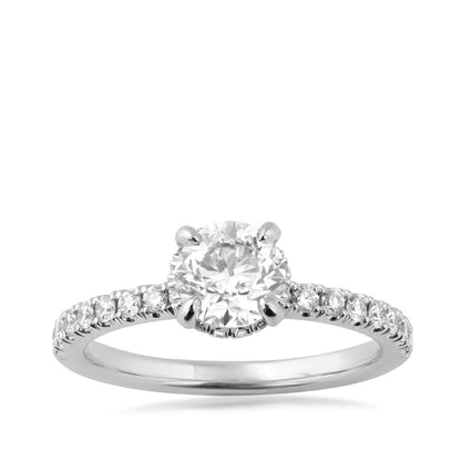 Natural 1-3/8 ct. tw. Round Brilliant Diamond Hidden Halo Engagement Ring in 14K White Gold