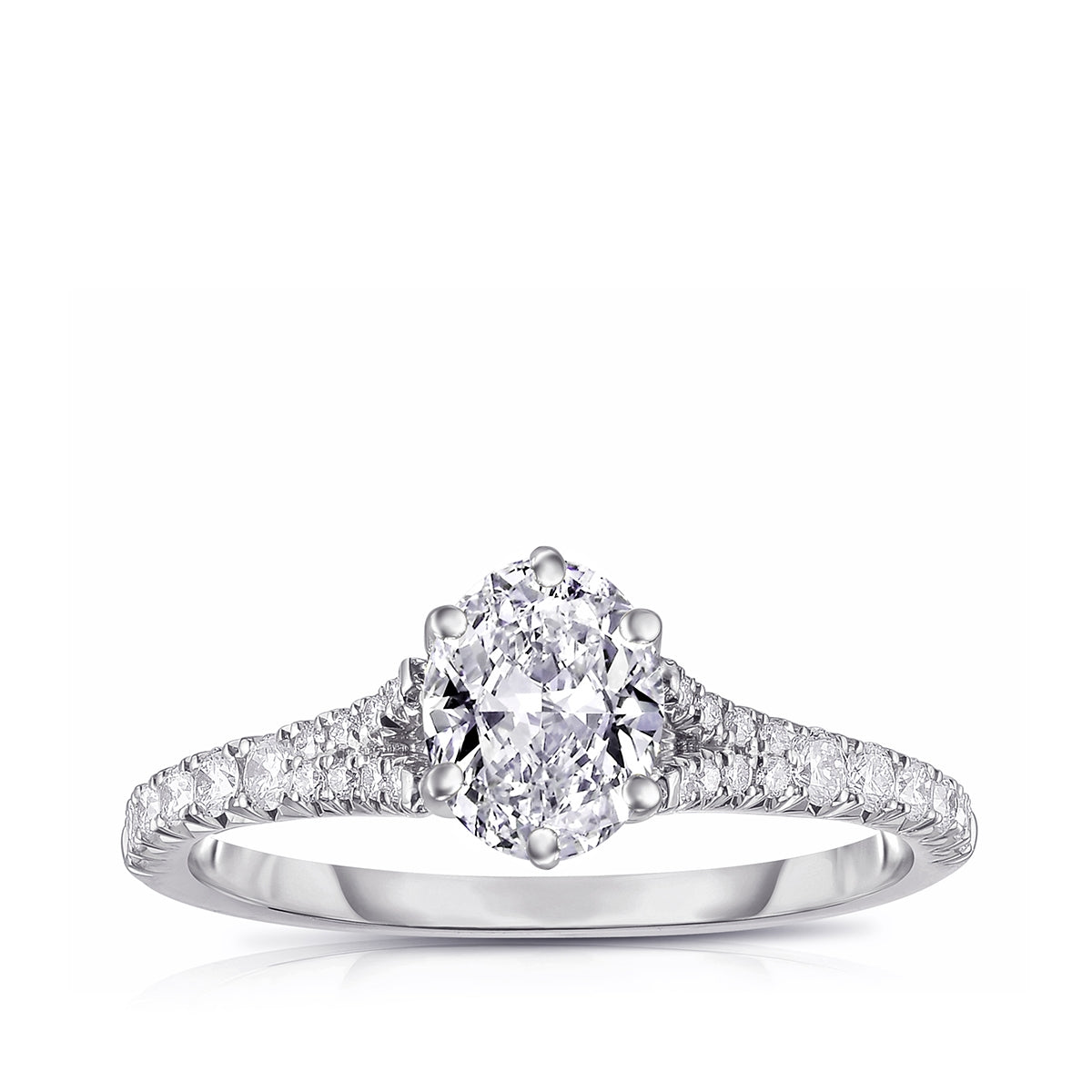 Natural 1-1/3 ct. tw. Oval Diamond Split Shank Engagement Ring in 14K White Gold