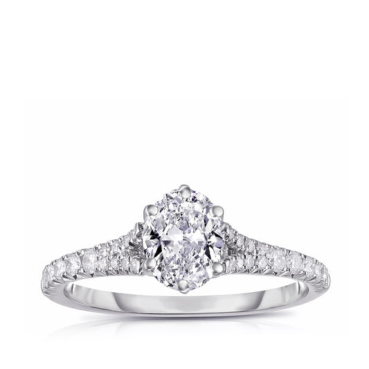 Natural 1-1/3 ct. tw. Oval Diamond Split Shank Engagement Ring in 14K White Gold