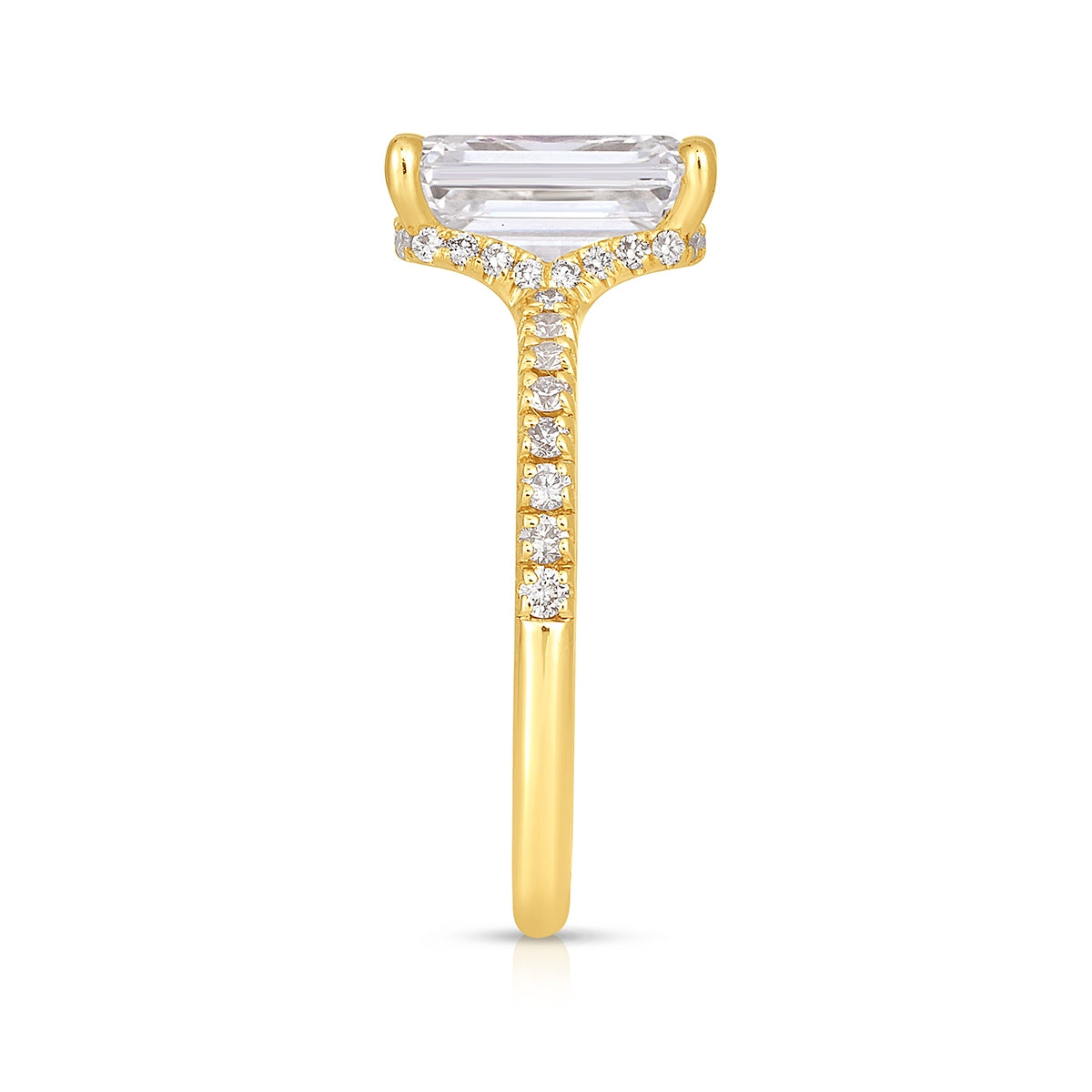 Adamante 3-1/3 ct. tw. Lab-Grown Emerald Cut Diamond Hidden Halo Engagement Ring in 14K Yellow Gold front view