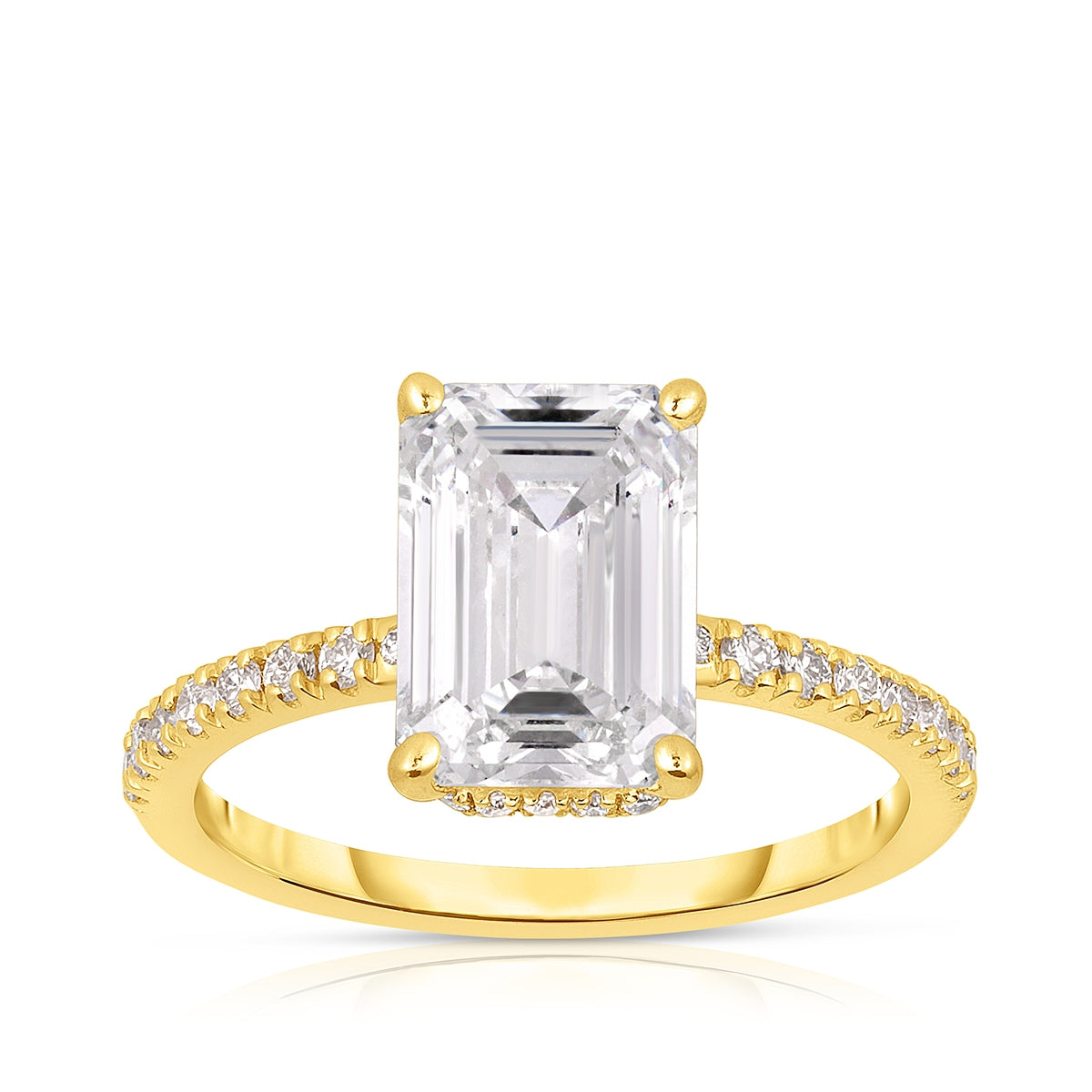Adamante 3-1/3 ct. tw. Lab-Grown Emerald Cut Diamond Hidden Halo Engagement Ring in 14K Yellow Gold