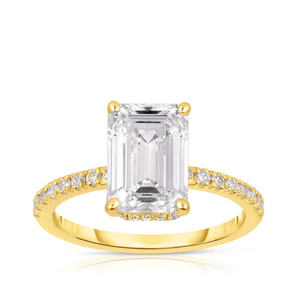 Adamante 3-1/3 ct. tw. Lab-Grown Emerald Cut Diamond Hidden Halo Engagement Ring in 14K Yellow Gold