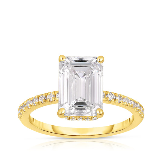Adamante 3-1/3 ct. tw. Lab-Grown Emerald Cut Diamond Hidden Halo Engagement Ring in 14K Yellow Gold