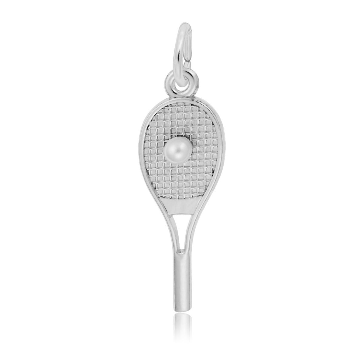 Tennis Racquet Charm with Pearl in Sterling Silver