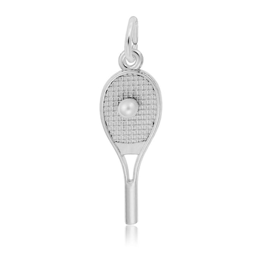 Tennis Racquet Charm with Pearl in Sterling Silver