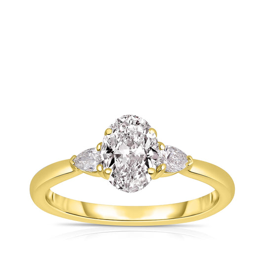 3-Stone 1-1/3 ct. tw. Oval & Pear Diamond Engagement Ring in 14K Yellow Gold