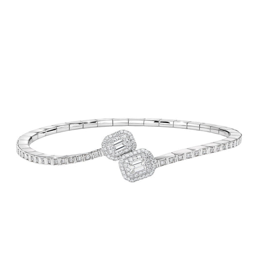 Sirus Tanya 1-1/10 ct. tw. Emerald Cut Diamond Bypass Flex Bangle Bracelet in 18K White Gold